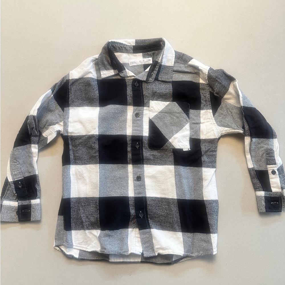 Zara Black & White Buffalo Plaid Button-Down Shirt